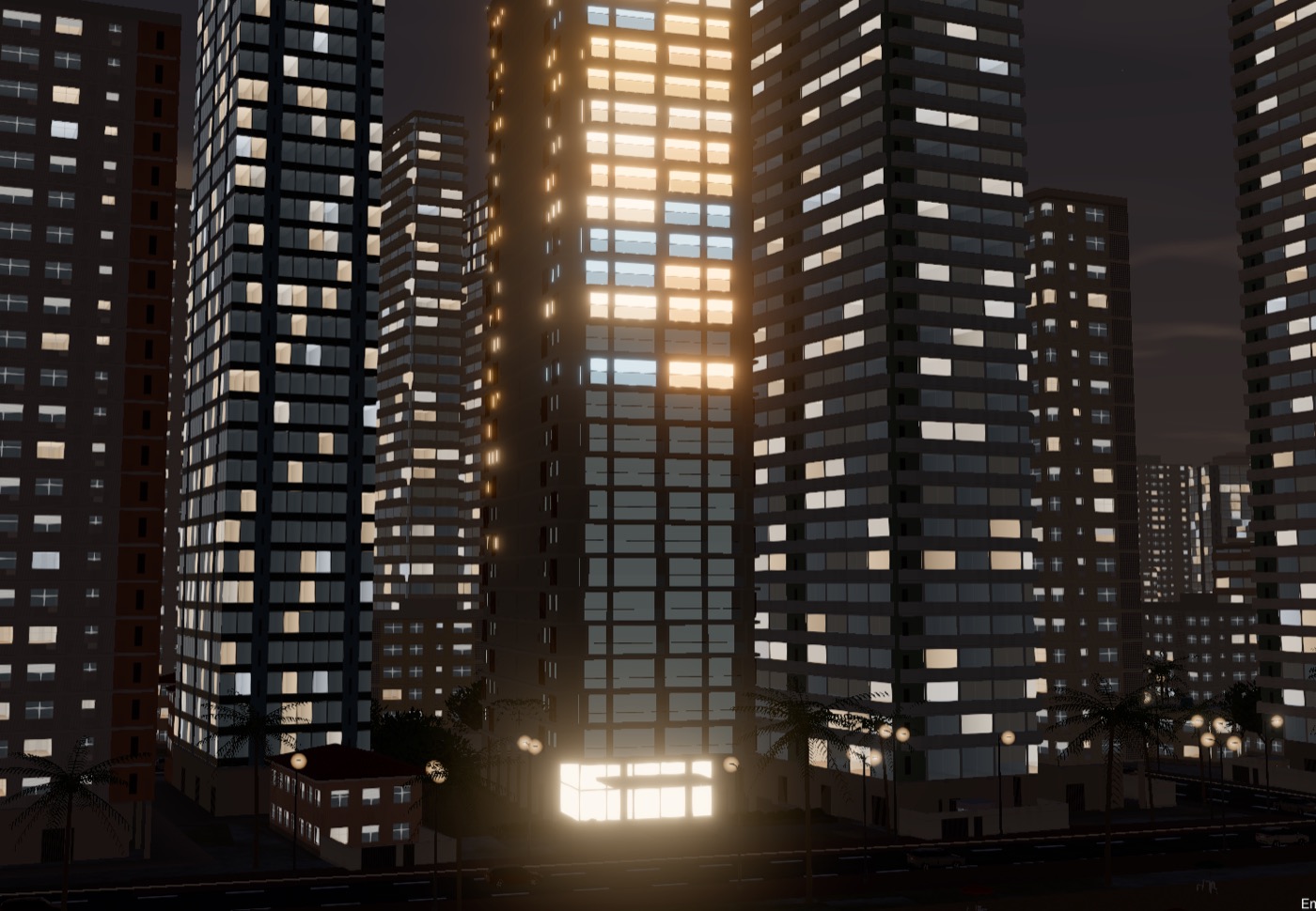 A apresentação Acesa ao entardecer: a torre Maré Alta com os apartamentos disponíveis acesos em luz quente, entre os prédios de Boa Viagem